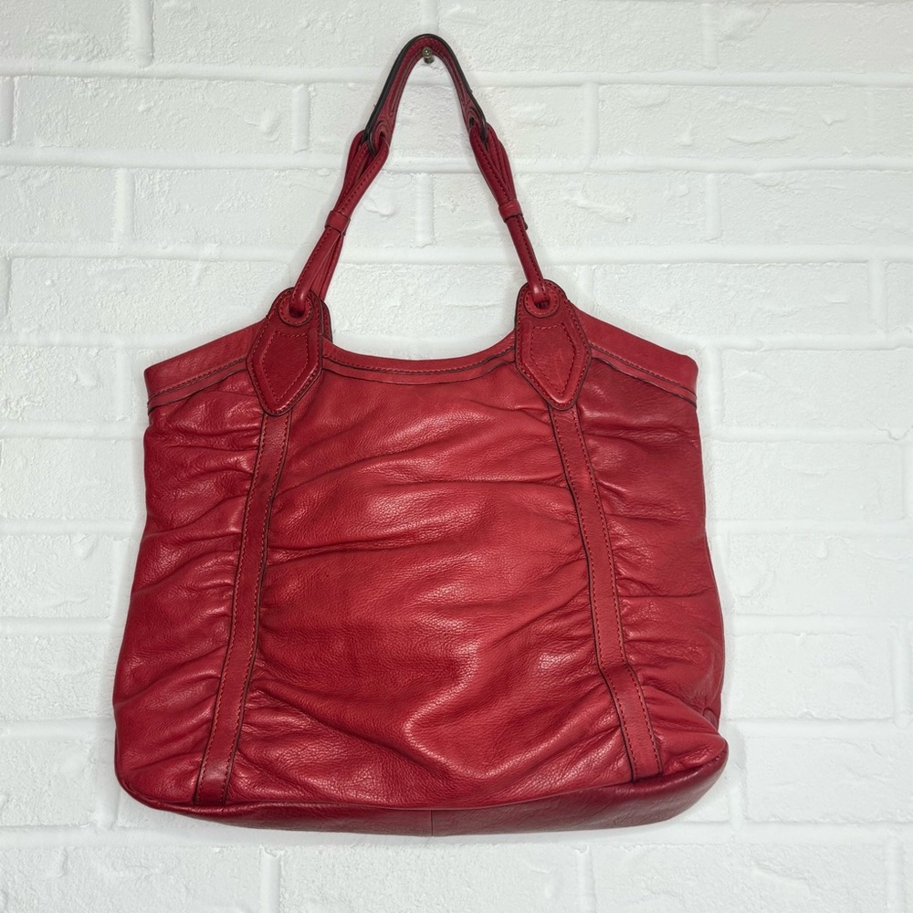 Lodi’s Red Genuine Leather Tote Handbag Purse Shoulder Bag Large 14x15x3